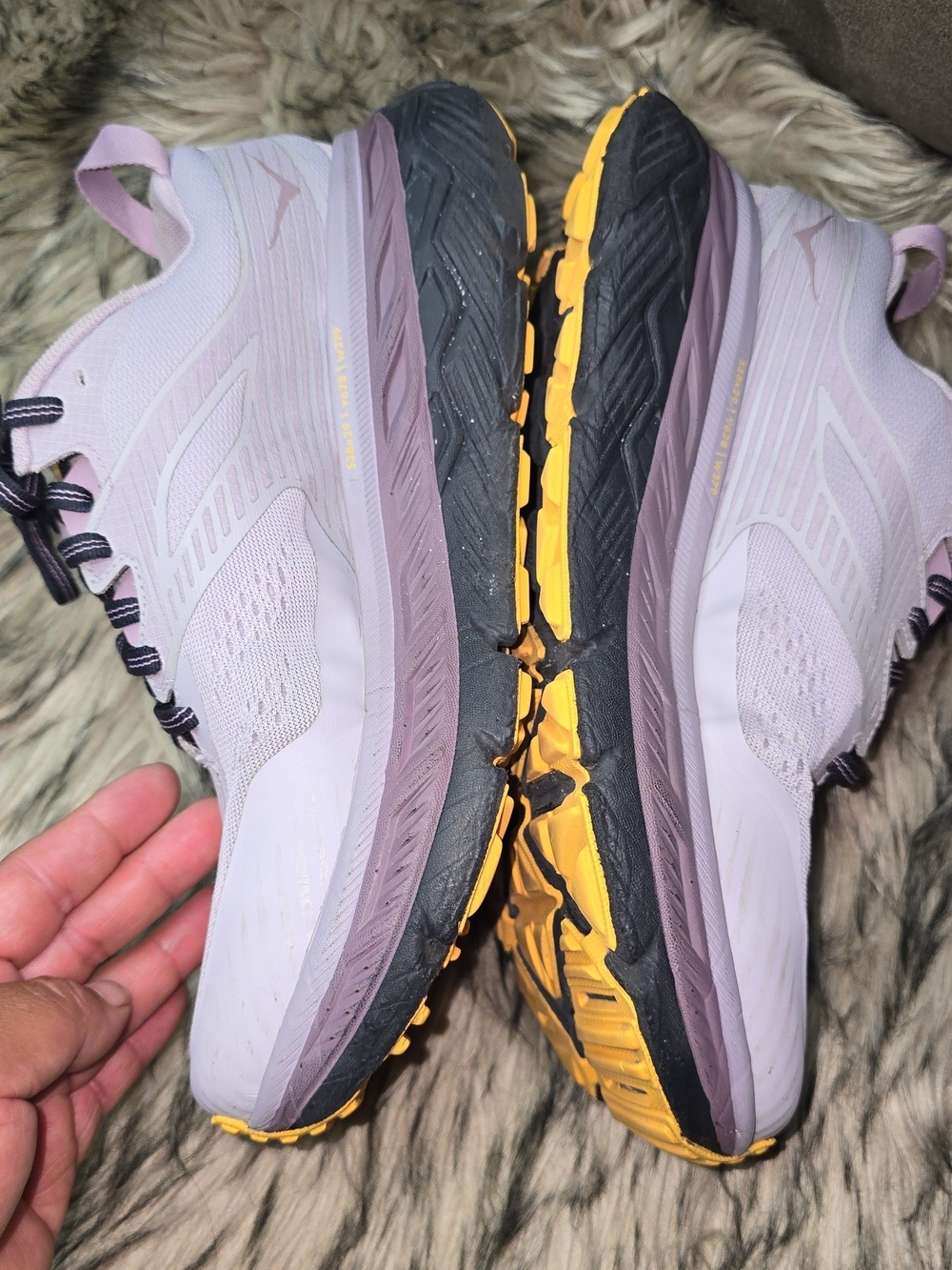 Hoka One One Lavender Running Shoes with Yellow Accents - Picture 3 of 12